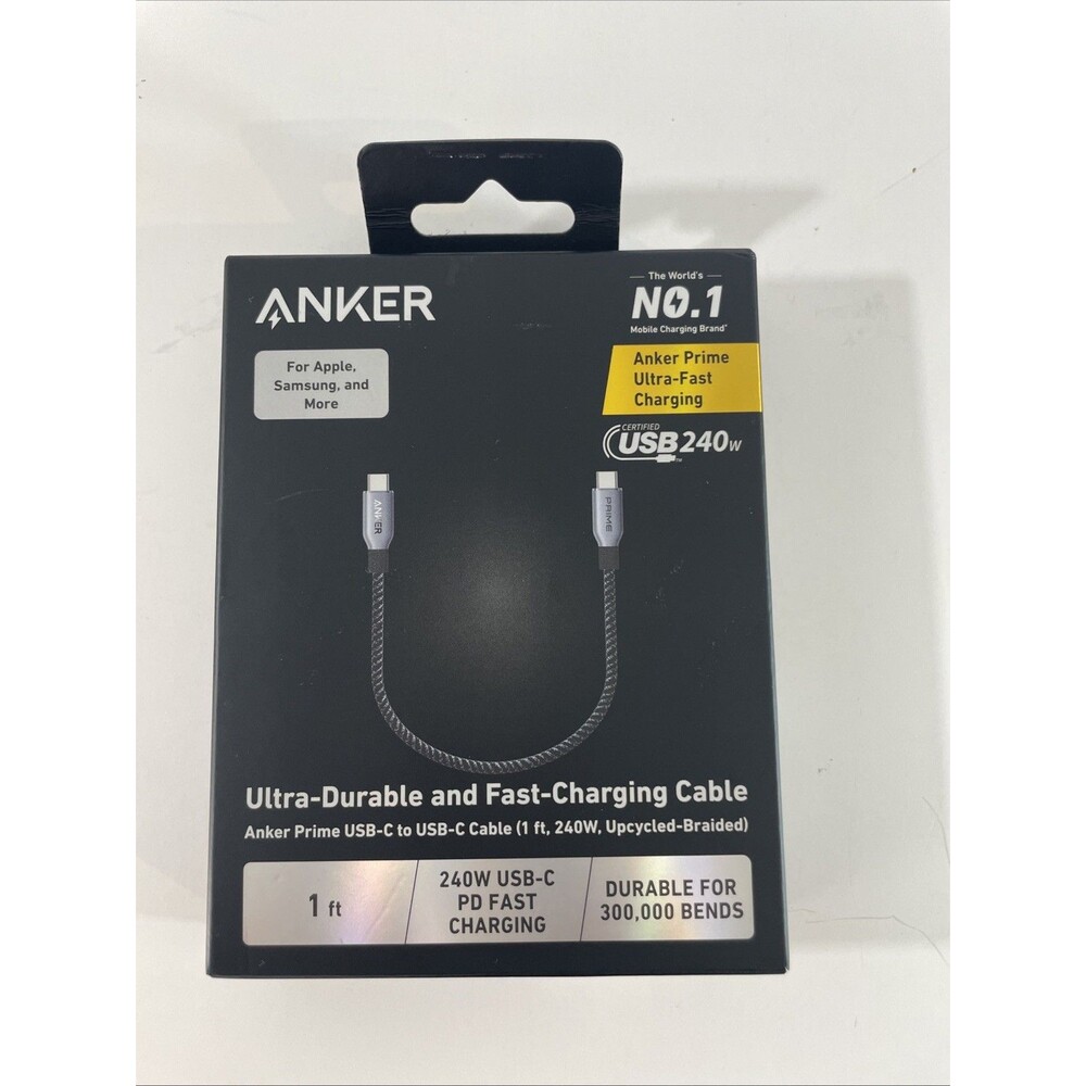 Anker Prime USB-C to USB-C Cable (1ft, 240W, Upcycled-Braided